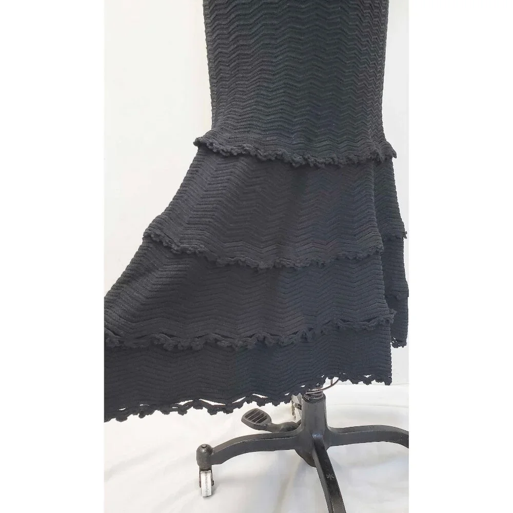 CHANEL 05P Womens Dress Black Knit Flapper Sleeveless Flared Skirt Back Button